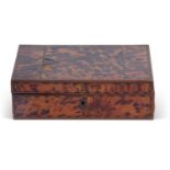 19th century tortoiseshell mounted box of hinged rectangular form with sub-divided fitted