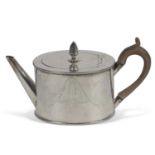 George III small oval teapot with bright cut garland decoration, acorn finial to the concealed