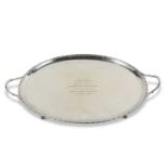 Of British golf interest - A Sheffield hallmark oval two handle presentation tray with two looped