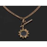 9ct gold double Albert watch chain suspending a 15ct stamped framed compass, g/w 40.7gms