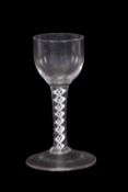 Georgian wine or cordial glass, the bucket bowl above an opaque twist stem and folded foot, 13cm