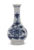 Rare early Lowestoft porcelain small blue and white bottle vase with painted floral decorations, the