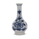Rare early Lowestoft porcelain small blue and white bottle vase with painted floral decorations, the