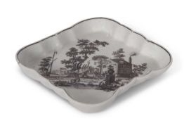 Worcester fluted teapot stand printed with the old dutch inn pattern, circa 1763