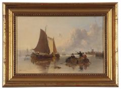 Joseph Stannard (British, 1797-1830) Figures in a rowing boat with sailboats beyond, oil on board,