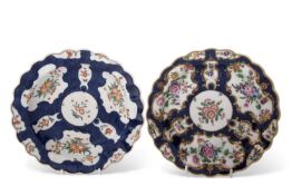 Two 18th Century Worcester plates, the blue ground decorated with floral sprays, other plate with