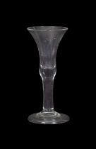 Vintage wine glass, the bell and bowl above a clear stem and folded foot, 17cm high