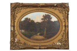 British School, 19th Century, A pair of Victorian landscapes, depicting cattle and a figure