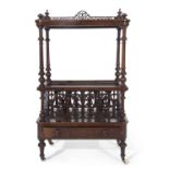 Victorian Walnut veneered combination side cabinet and magazine rack, the top with pierced galleried