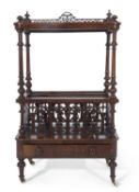 Victorian Walnut veneered combination side cabinet and magazine rack, the top with pierced galleried