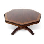 Late Georgian or William IV rosewood veneered octagonal dining or centre table, the top with an