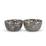 A good pair of 19th Century Chinese export silver bowls of circular form, well pierced and