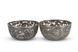 A good pair of 19th Century Chinese export silver bowls of circular form, well pierced and