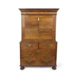 18th Century walnut secretaire cabinet, the top section with moulded cornice and a single drawer