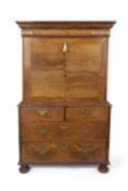 18th Century walnut secretaire cabinet, the top section with moulded cornice and a single drawer