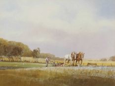 Michael J. Sanders (British, b.1950), Shirehorses and plough, watercolour,14x18ins, signed, mounted,