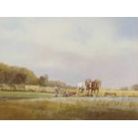 Michael J. Sanders (British, b.1950), Shirehorses and plough, watercolour,14x18ins, signed, mounted,