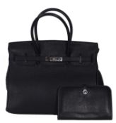 Hermes circa 2006 black leather handbag with palladium fittings, (inside lining damaged), together