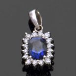 Sapphire and diamond pendant, rectangular shape, the mid-blue faceted sapphire 7.57 x 5.65 x 3.54mm,