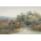 Norwich School, 19th Century, Cattle by the banks of a stream, watercolour, indistinctly signed,