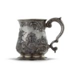 George II half pint tankard of circular baluster form gilt interior, double 'C' scrolled handle,