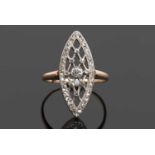 A vintage marquise-shaped diamond ring, the pierced plaque is 22x9mm decorated with graduated