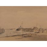 Arthur E. Davies RBA RCA (British,1893-1988) Gorleston-on-Sea harbour, watercolour and ink, signed,
