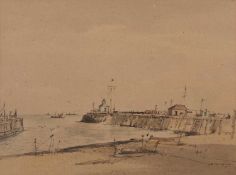 Arthur E. Davies RBA RCA (British,1893-1988) Gorleston-on-Sea harbour, watercolour and ink, signed,