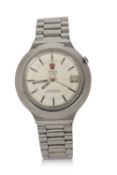 Omega electronic F300 quartz wristwatch, has a stainless steel watch case and original stainless