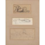 Joseph Stannard (British,1797-1830), three paneled pencil sketches of boats and figures, framed