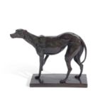 20th Century hollow bronze model of a Greyhound set on a rectangular plinth base, unsigned, approx