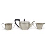 George VI three piece tea set in Art Deco taste, of shaped square design with triple fluted