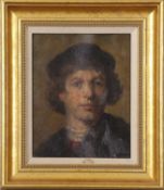British School, 19th Century, Portrait of a young man wearing a beret, oil on canvas, work appears