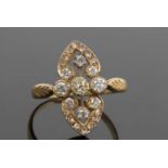 Vintage Marquise-shaped diamond ring, the ornate pierced plaque set with graduated mixed cut