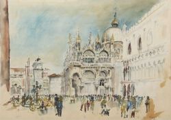 Italian School, 20th Century, View onto the Piazza San Marco, Venice, the Basilica of St Mark and