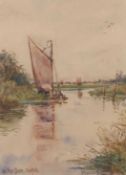 Percy J. Youngs (British, fl.1947-1964), On the River Bure, Norfolk, watercolour, signed. 9x7ins.