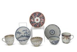 Group of English porcelain including a Worcester cannonball tea bowl and saucer, further tea bowl