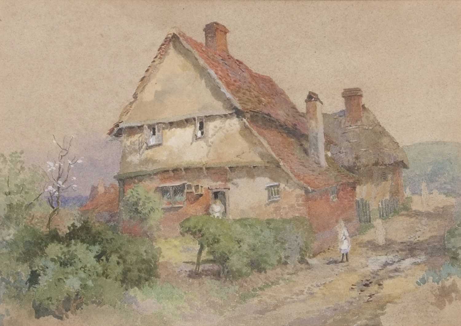 Alfred Richardson Barber (British, 1873-1893) watercolour entitled "Peg Tile Cottage" in a modern