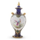 Royal Crown Derby vase the ballister and body painted with birds in Worcester style and signed by