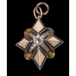 Victorian enamel and diamond star pendant, the centre with an old cushion cut diamond, 0.45ct