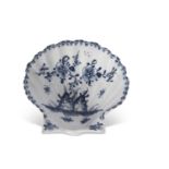 Lowestoft porcelain pickle dish circa 1765 of shell moulded form, the centre with flowering plants