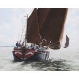 Christine Slade (British, b.1943) 'Ironsides' in full sail, pastel, signed,14x18ins.