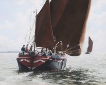 Christine Slade (British, b.1943) 'Ironsides' in full sail, pastel, signed,14x18ins.