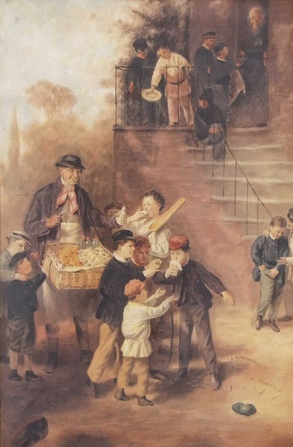 John Morgan (British, 1823-1886), a Victorian street seller surrounded by school children,