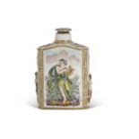 Naples or Capodimonte scent bottle and cover, the sides decorated with classical dancers etc, blue