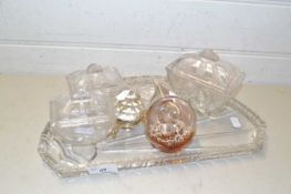 Glass dressing table set and a paper weight