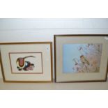 Framed Roger Tidman coloured print of a wax wing together with a further abstract print (2)