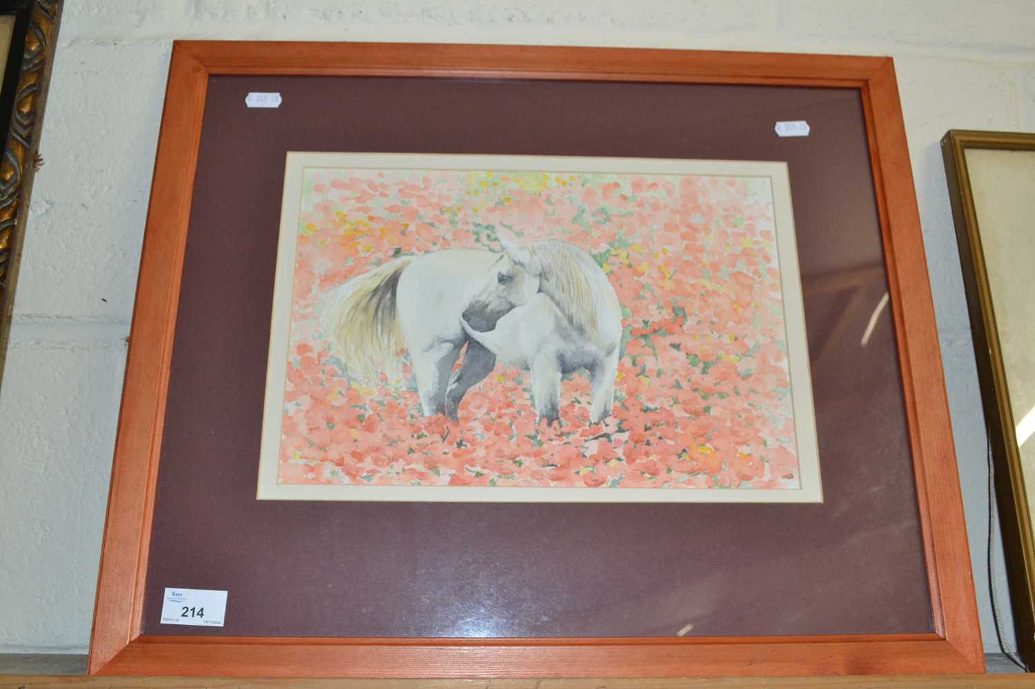 Claire Moore, study of grey horse amongst flowers, framed and glazed