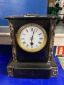 Black slate and marble cased mantel clock