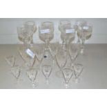 A collection of Stuart crystal hop glasses and liqueur glasses plus others